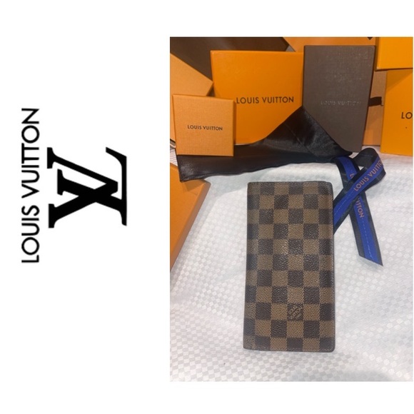 Louis Vuitton Damier Ebene Logo Print Wallet. Satin Dust Bag. - Picture 1 of 11